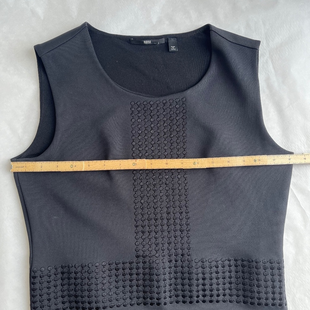 Hugo Boss Black Stretch Embordered Pencil Career Sleeveless Dots Sheath Dress L - Picture 8 of 13